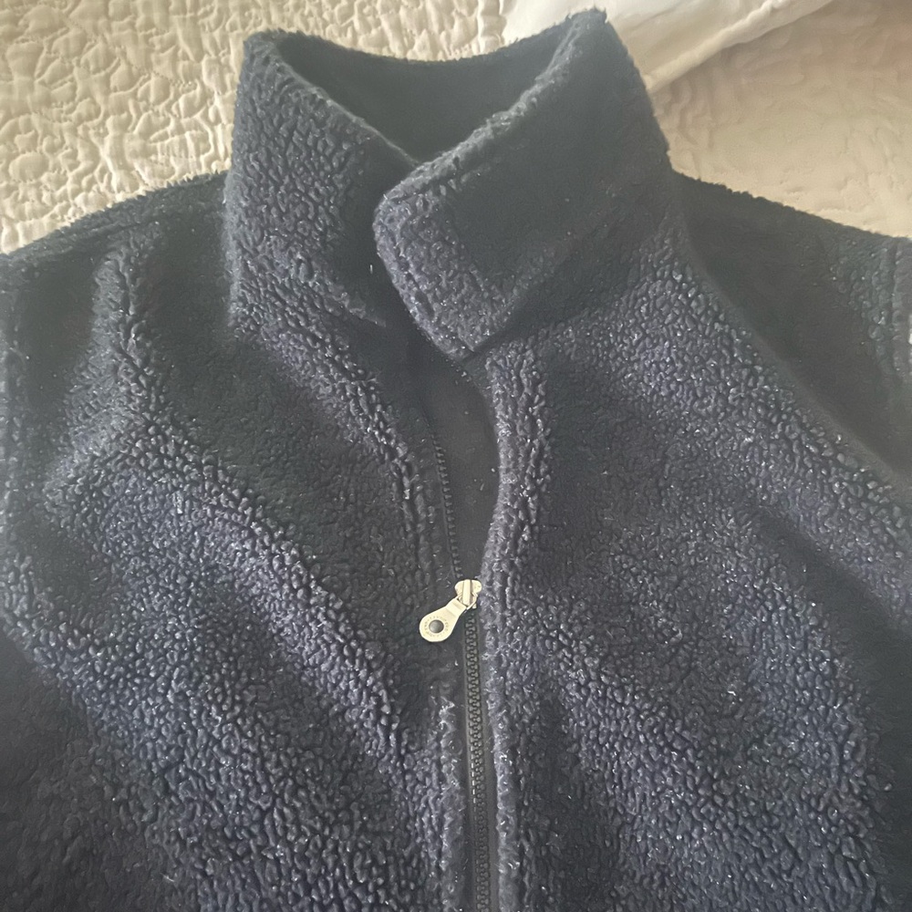 Land’s End black charcoal grey fleece vest size XL
